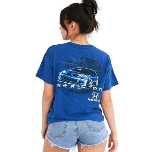 HONDA Vintage Y2K Honda Civic Print Blue Large Boys L Tshirt 💙🚙