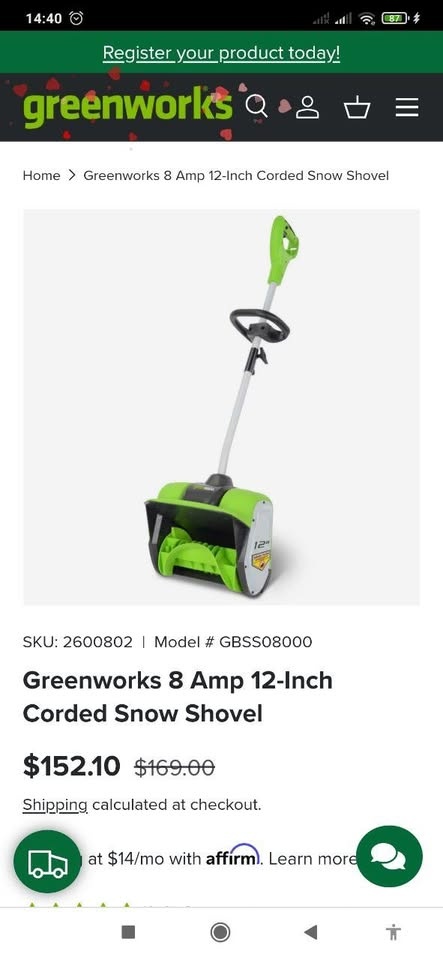 NEW Greenworks 8-Amp Corded Electric Snow Thrower - photo 2