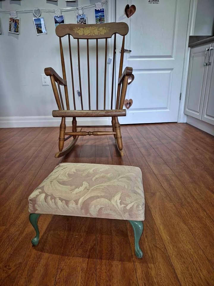 Vintage Rocking Chair + Upholstered Footstool