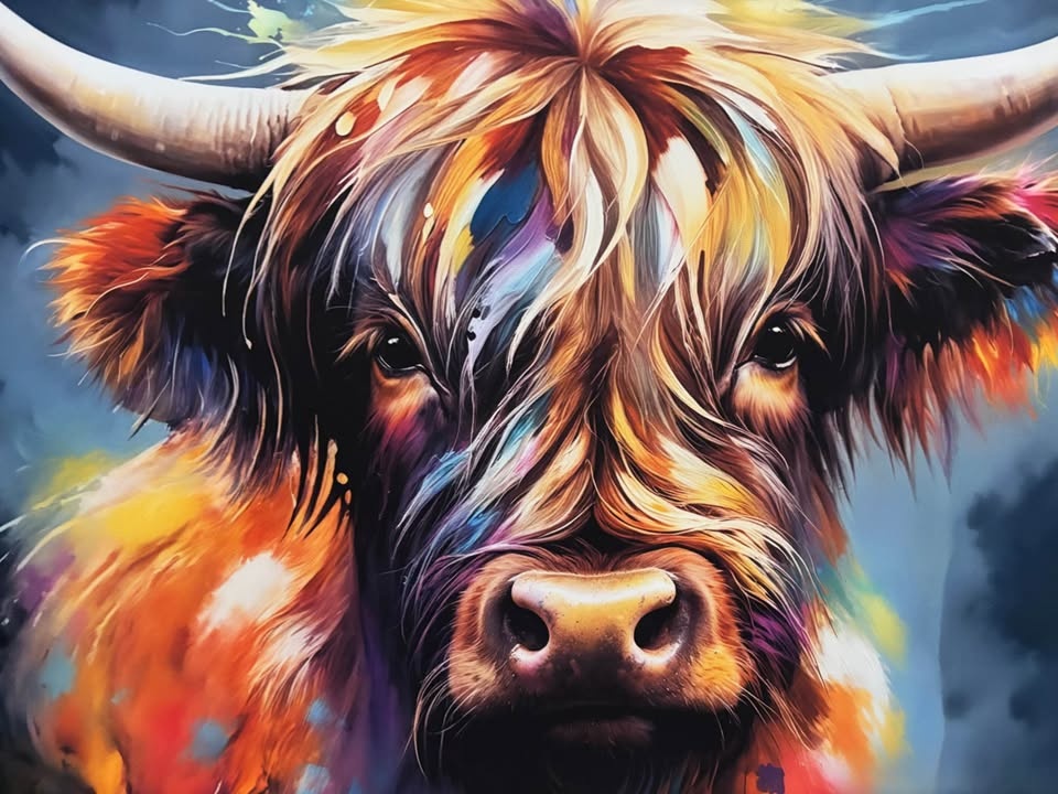 Colourful Farmhouse Highland Cow Canvas - Ready to Hang - photo 2