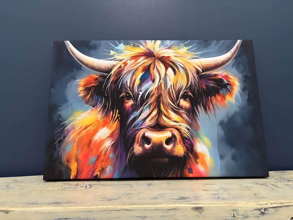 Colourful Farmhouse Highland Cow Canvas - Ready to Hang - photo 3