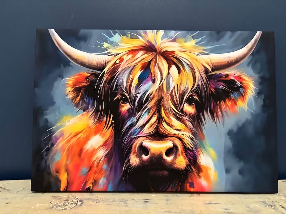 Colourful Farmhouse Highland Cow Canvas - Ready to Hang - photo 4