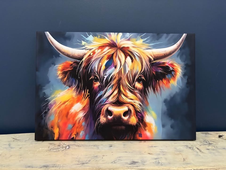 Colourful Farmhouse Highland Cow Canvas - Ready to Hang - photo 5