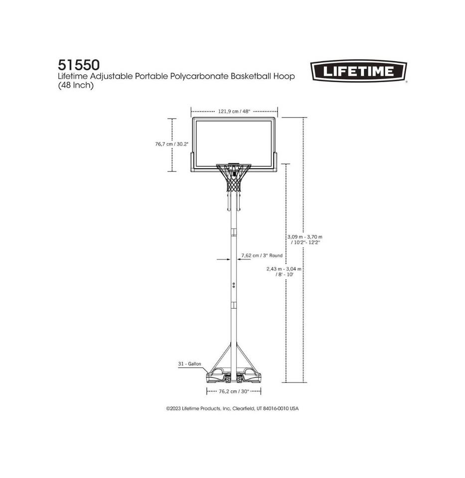 Lifetime Adjustable Portable Basketball System 8-10ft - photo 5