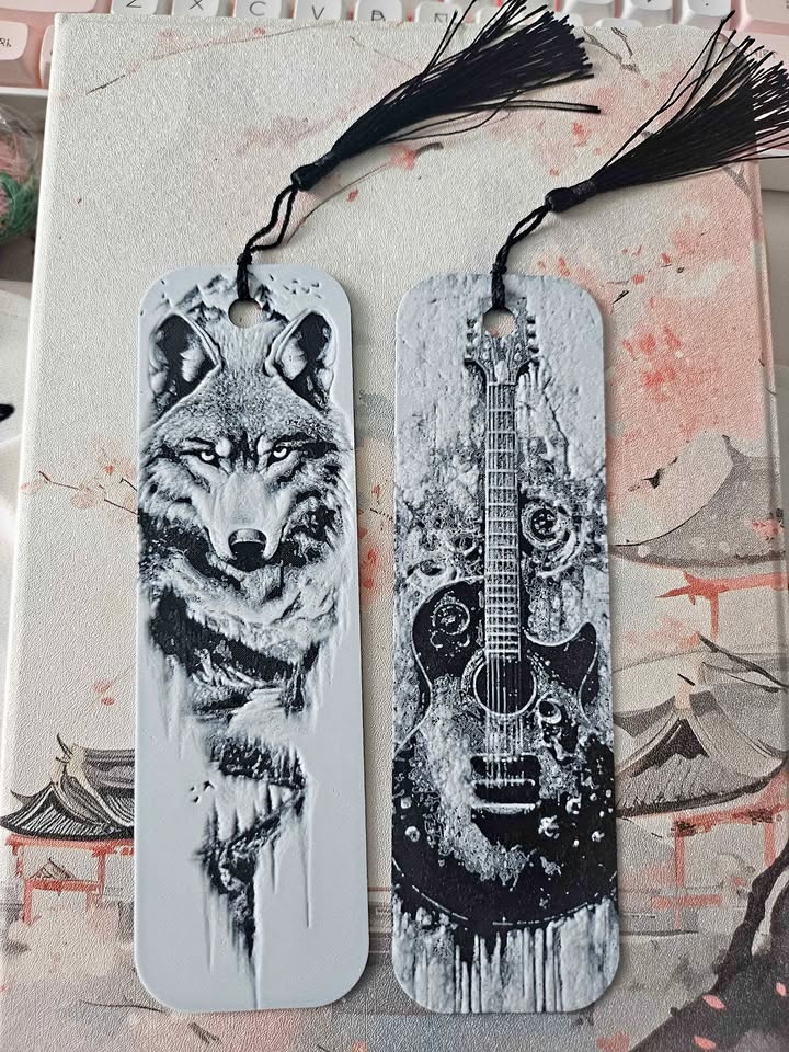 Wolf and Guitar Bookmarks with tassels