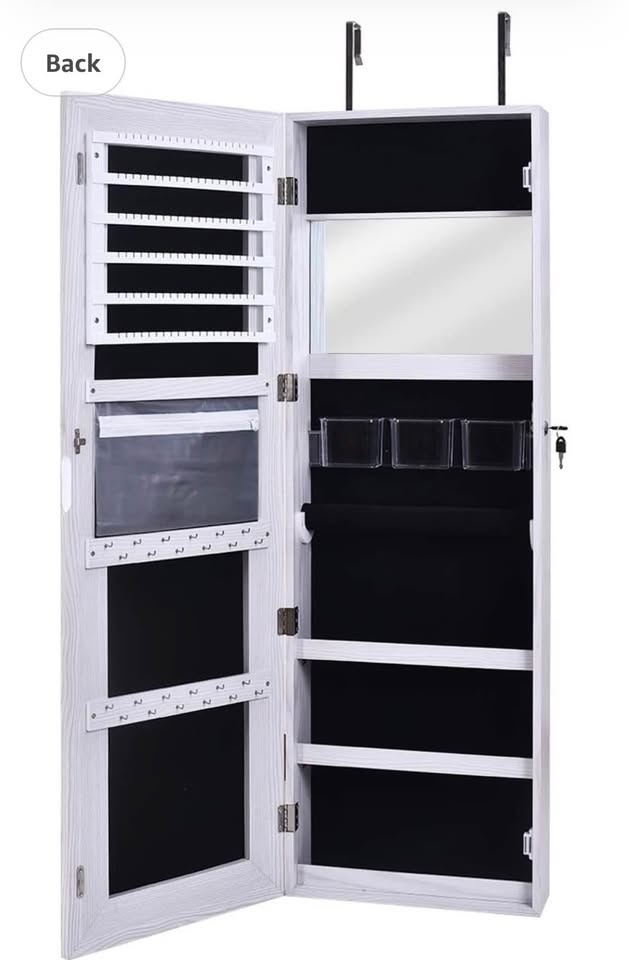 LED Lockable Floor Standing Wooden Jewelry Cabinet Mirror - photo 2