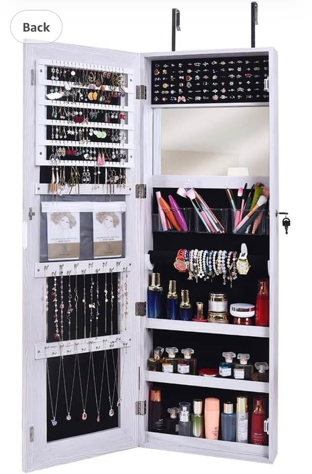 LED Lockable Floor Standing Wooden Jewelry Cabinet Mirror - photo 3
