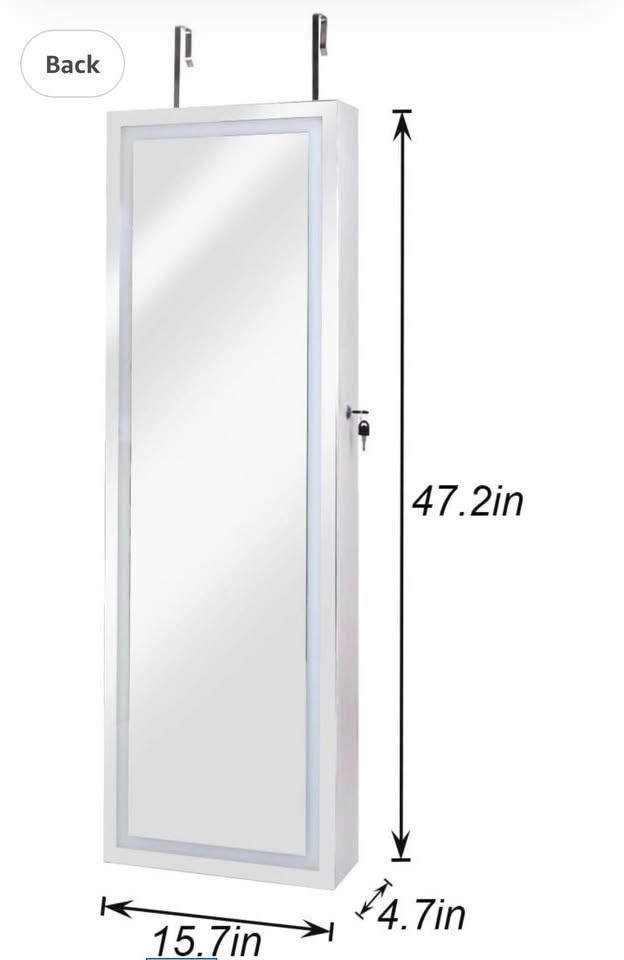 LED Lockable Floor Standing Wooden Jewelry Cabinet Mirror - photo 4