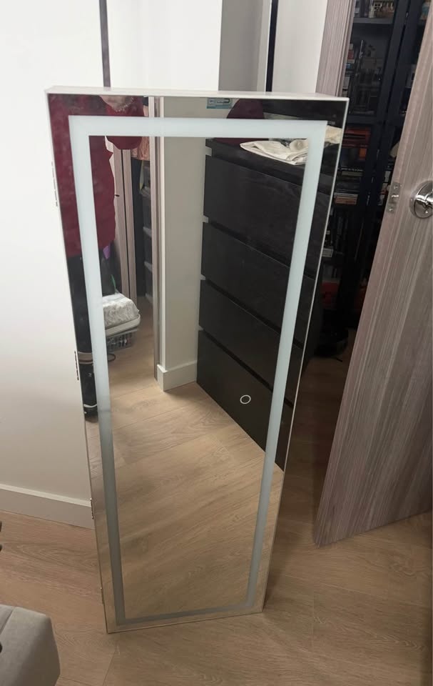 LED Lockable Floor Standing Wooden Jewelry Cabinet Mirror - photo 5
