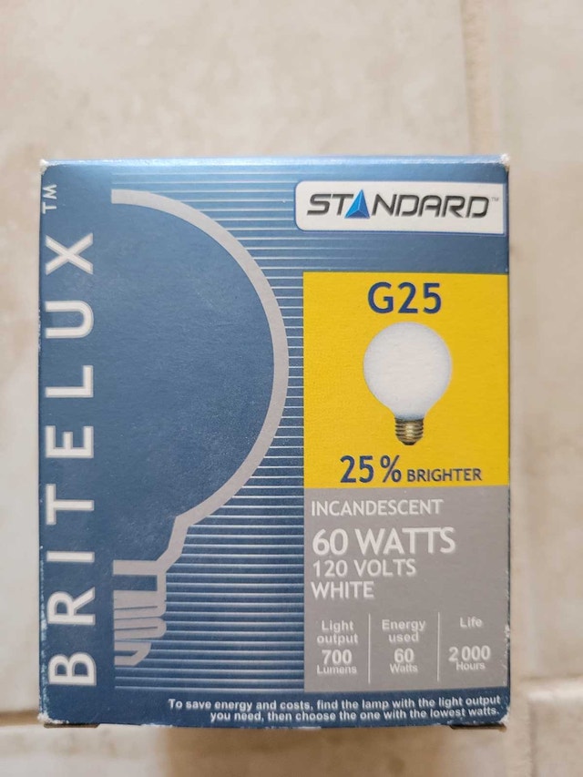 Standard Britelux G25 Incandescent Light Bulb