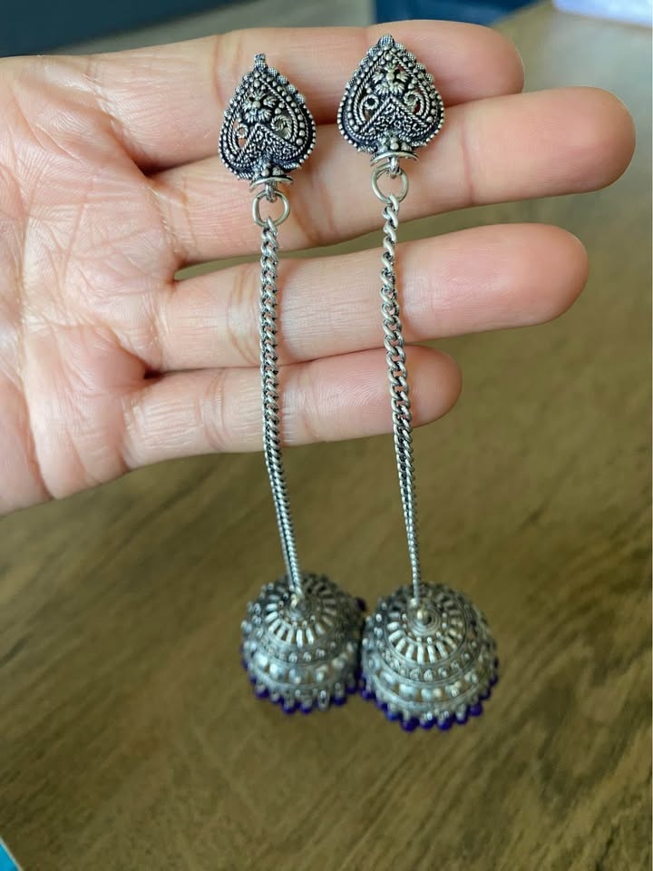 18k Silver Jhumka Earrings w Purple Beads - photo 3