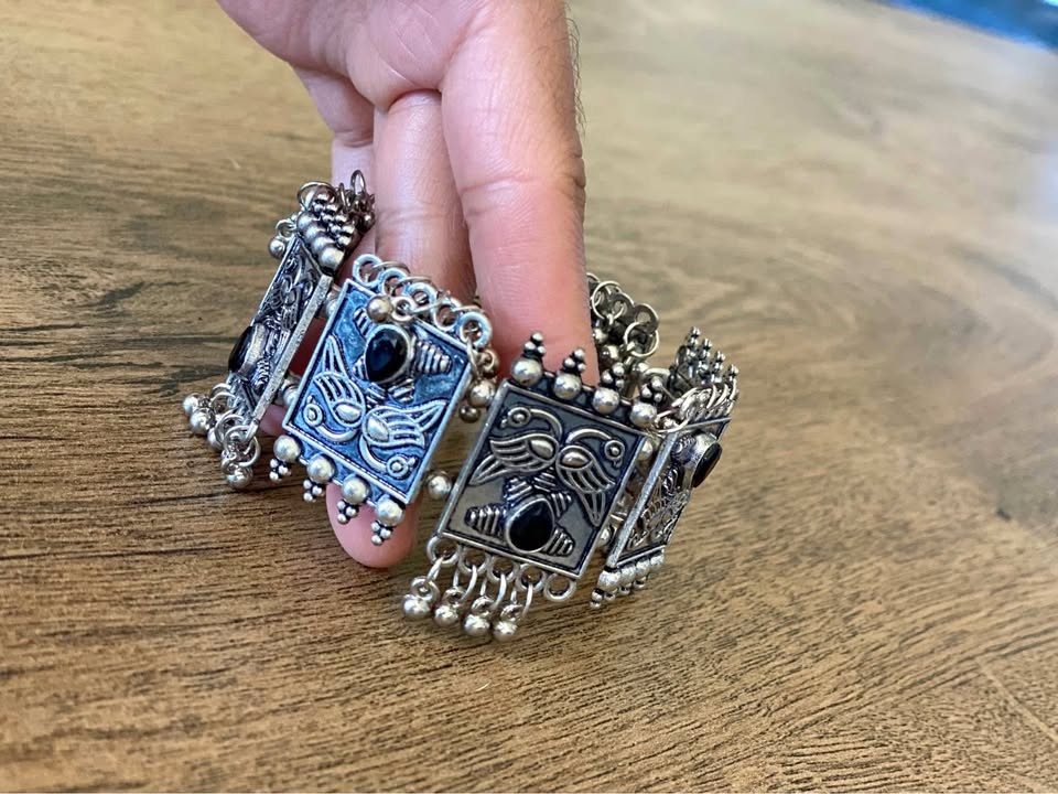Oxidized Silver Bracelet with Black Stones