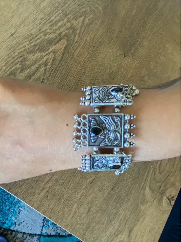 Oxidized Silver Bracelet with Black Stones - photo 2