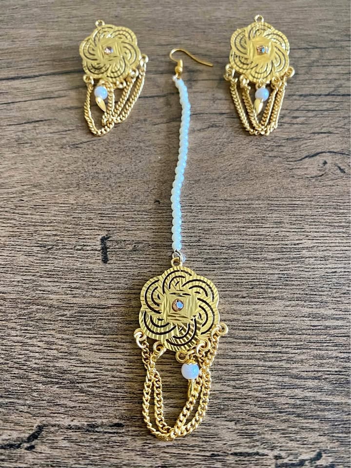Indian Gold Maang Tikka & Matching Earrings Set