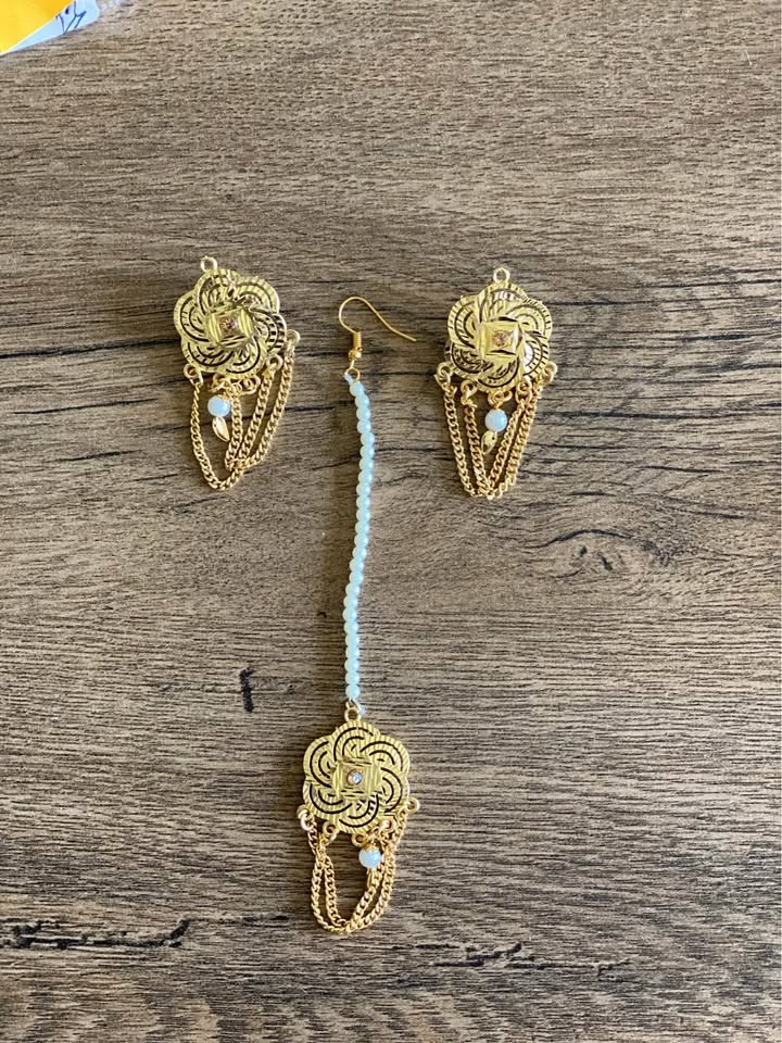Indian Gold Maang Tikka & Matching Earrings Set - photo 2