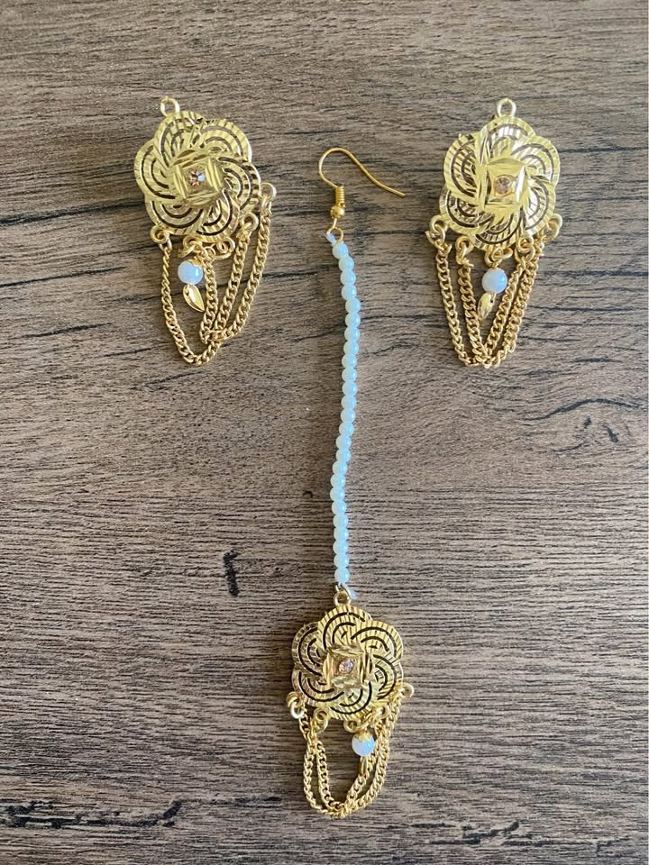 Indian Gold Maang Tikka & Matching Earrings Set - photo 3
