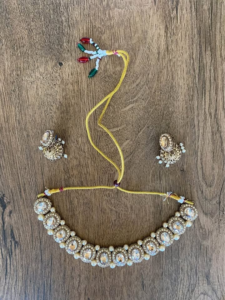 Gold Tone Necklace Earring Set w/ Pearls & Stones - photo 2
