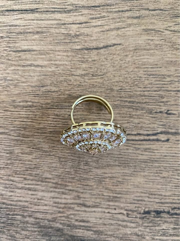 Gold tone Polki ring with adjustable band - photo 2