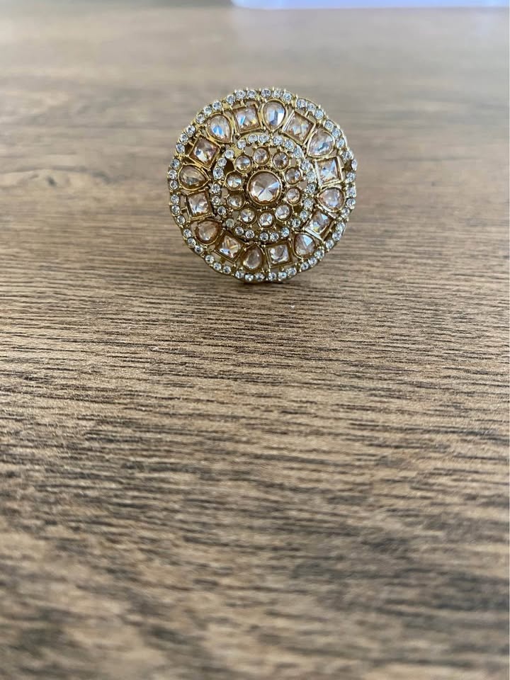 Gold tone Polki ring with adjustable band - photo 3