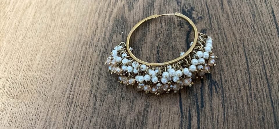 Gold Tone Pearl Beaded Hoop Earrings - photo 2