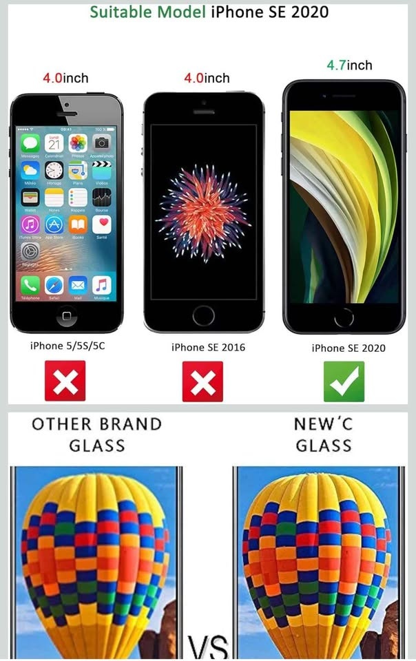 NEW'C 3 Pack iPhone SE 3/2 Screen Protector - photo 3