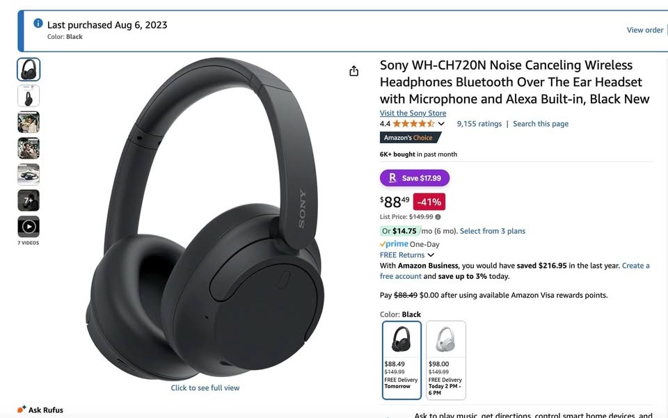 Sony WH-CH720N Noise Cancelling Headphones + Case