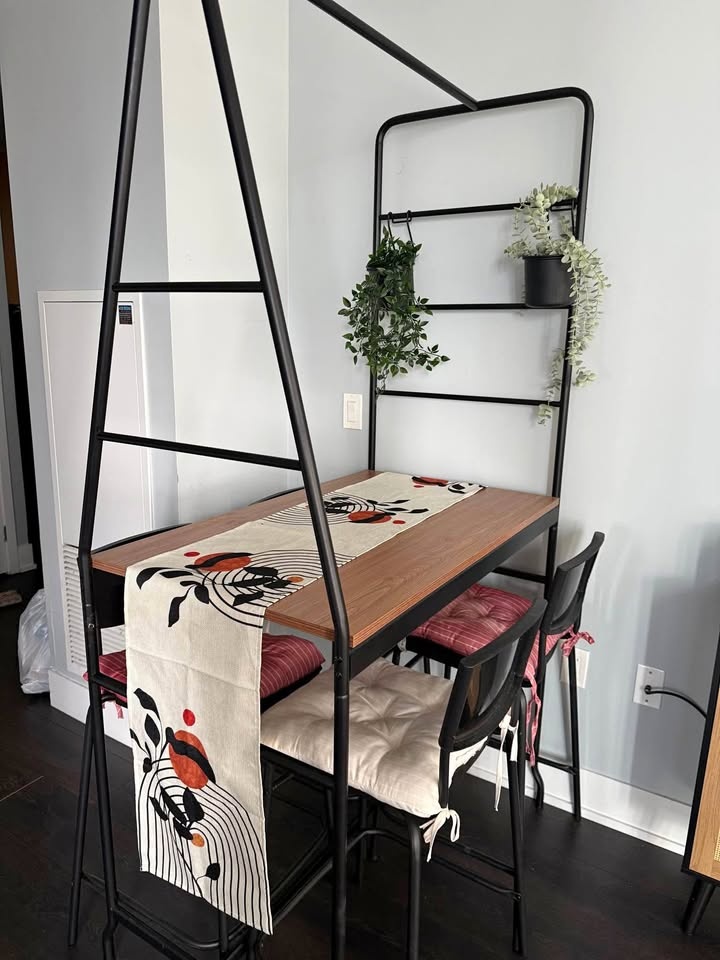 IKEA Dining Table and 4 Chairs with Cushions & Plants
