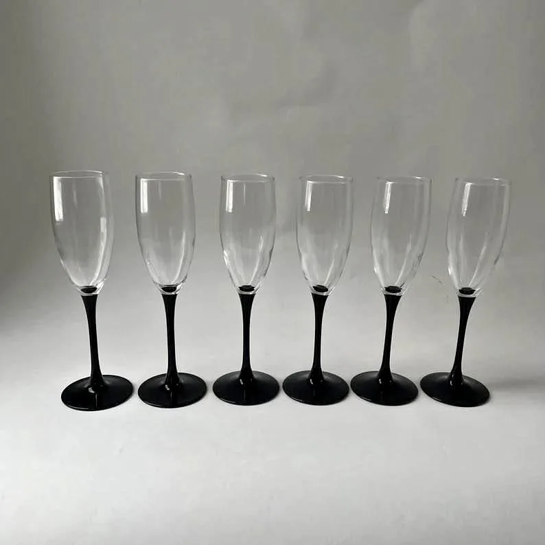 10 x Black stem champagne glasses thumbnail