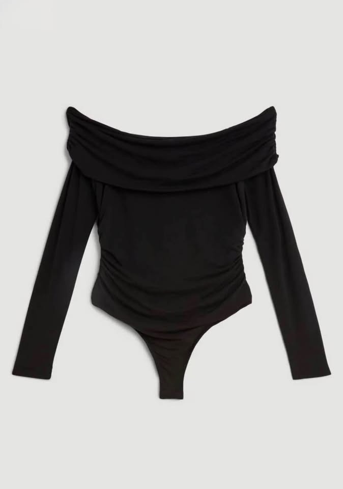 Karen Millen Black Off-the-Shoulder Long Sleeve Top - Size Large - photo 3