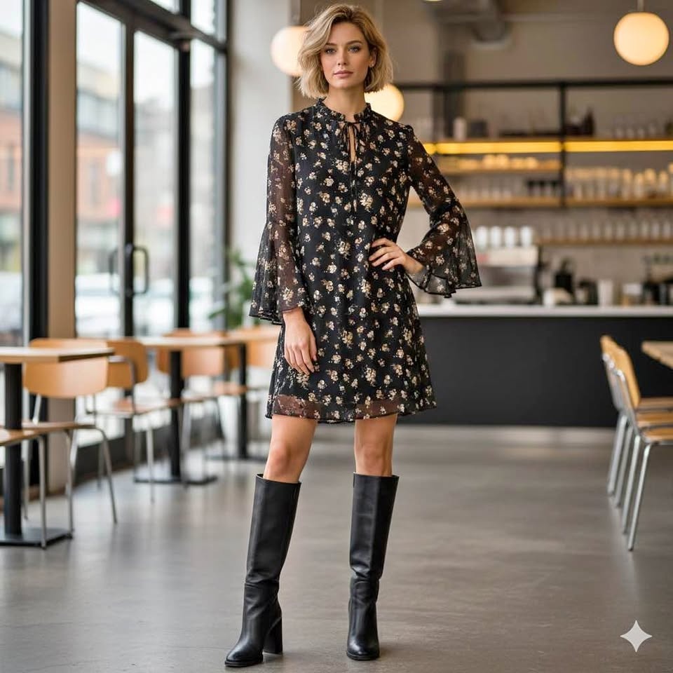 Philosophy Chiffon Mini Dress with Full Sleeves | Size Large