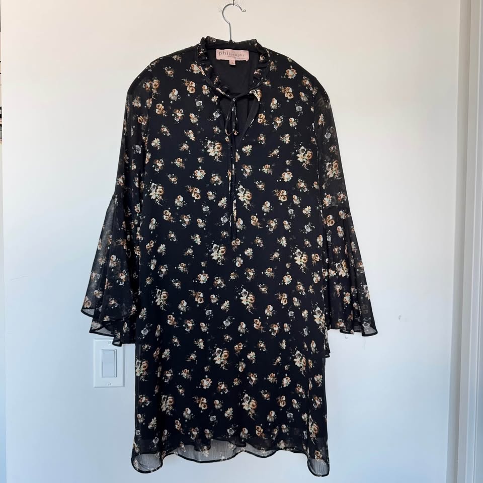 Philosophy Chiffon Mini Dress with Full Sleeves | Size Large - photo 3