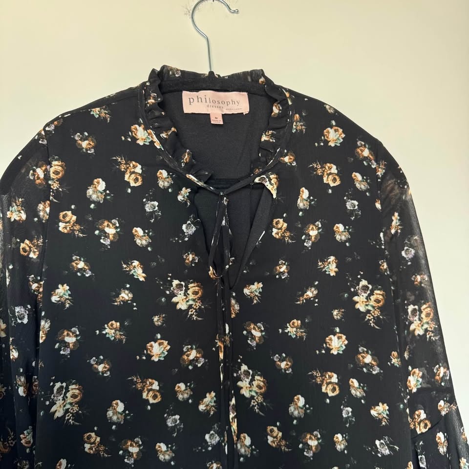Philosophy Chiffon Mini Dress with Full Sleeves | Size Large - photo 4
