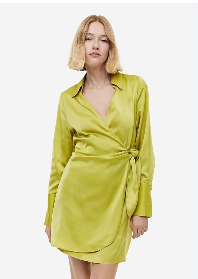 H&M Satin Silky Tie Wrap Mini Dress | Size Large