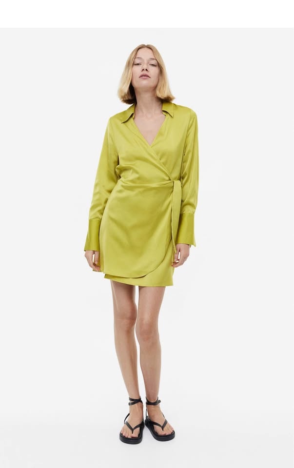 H&M Satin Silky Tie Wrap Mini Dress | Size Large - photo 3