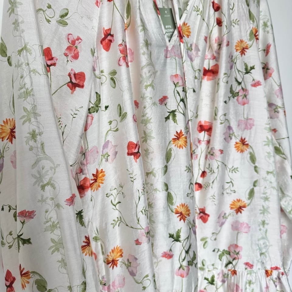 Silky Mini Floral Dress w tie details | Size Medium | New w tags - photo 4
