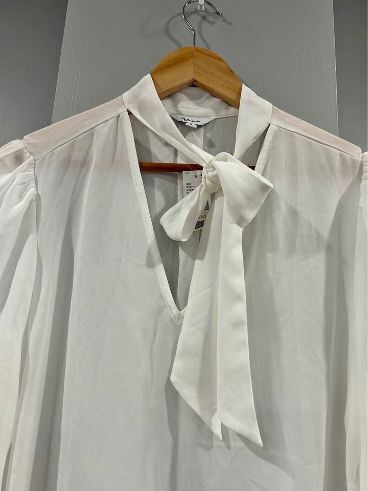 Reitmans White Tie Neck Puff Sleeve Blouse - Size L