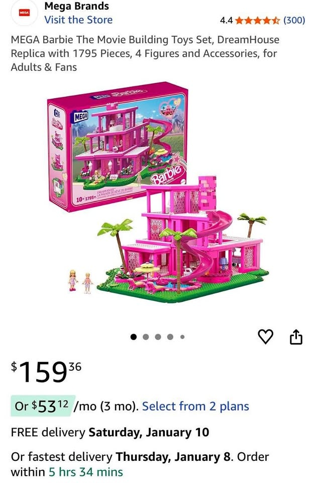 MEGA Barbie The Movie Building Toys Set, DreamHouse Replica with