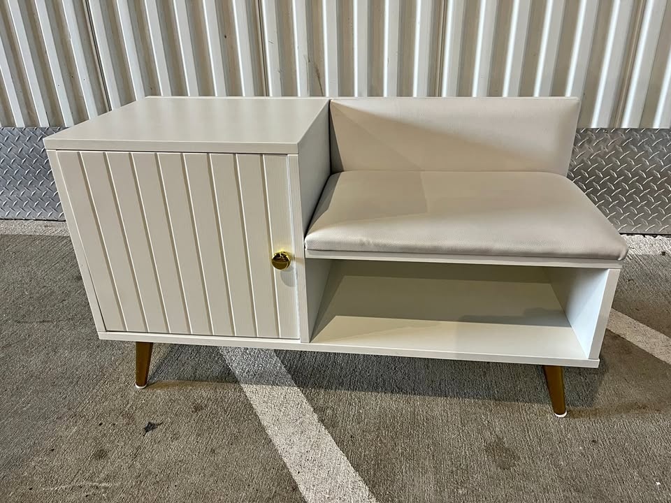 White Contemporary Upholstered Shoe Rack Bench