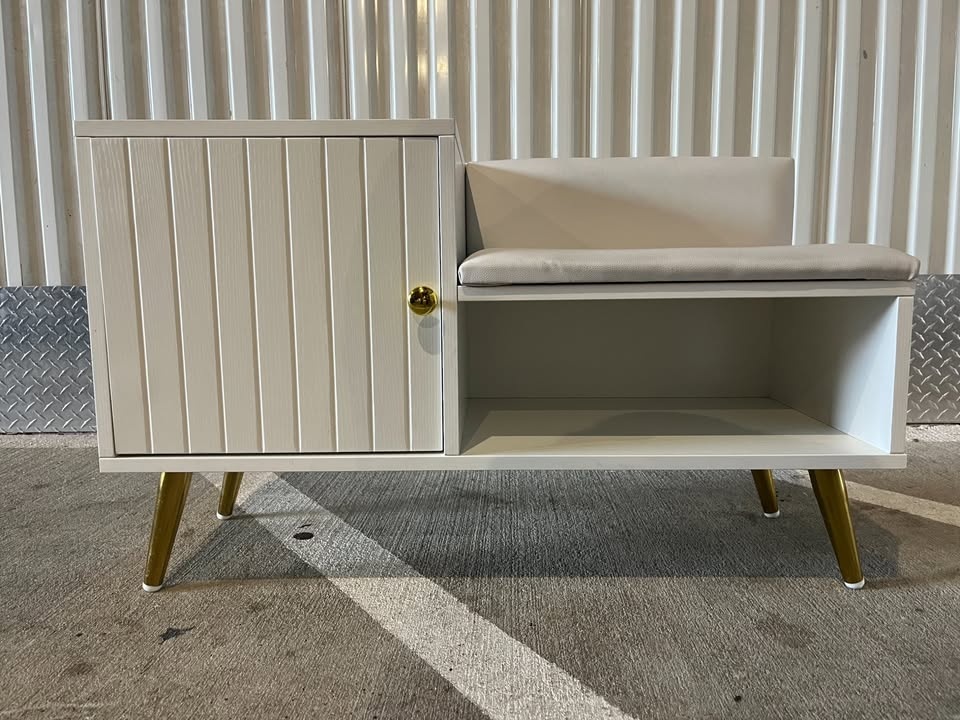 White Contemporary Upholstered Shoe Rack Bench - photo 2
