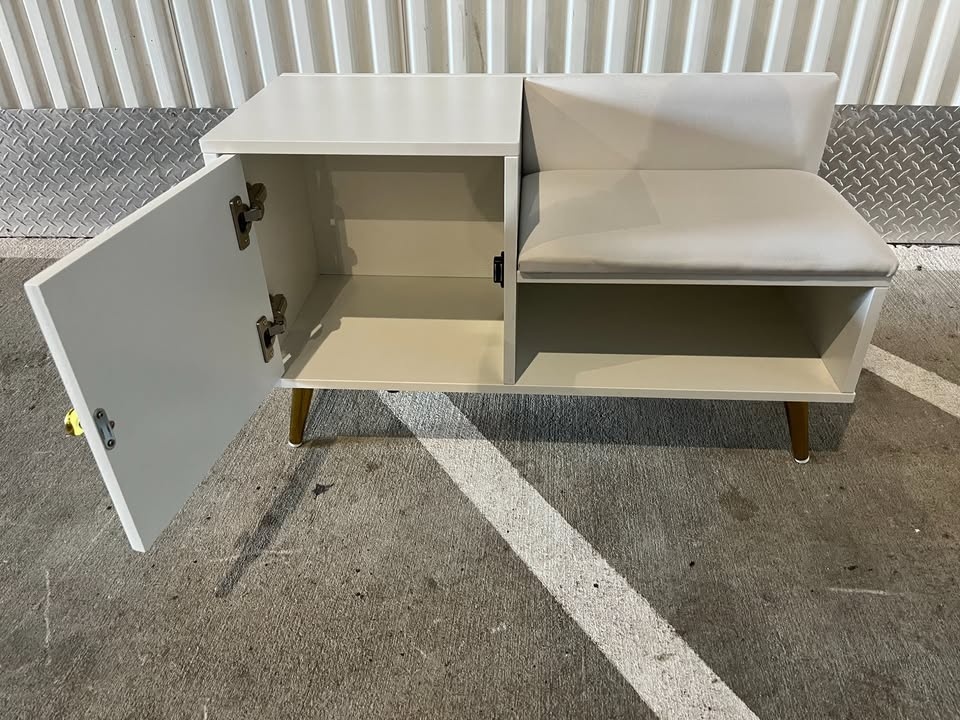White Contemporary Upholstered Shoe Rack Bench - photo 3
