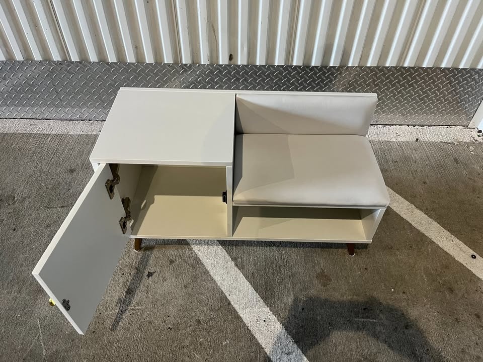 White Contemporary Upholstered Shoe Rack Bench - photo 4