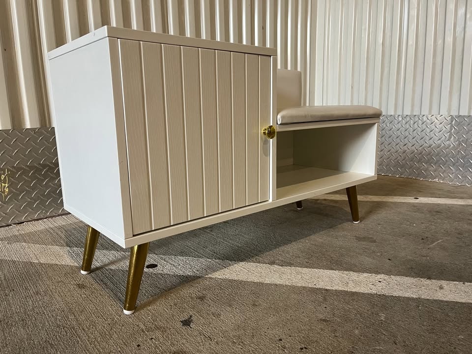 White Contemporary Upholstered Shoe Rack Bench - photo 5