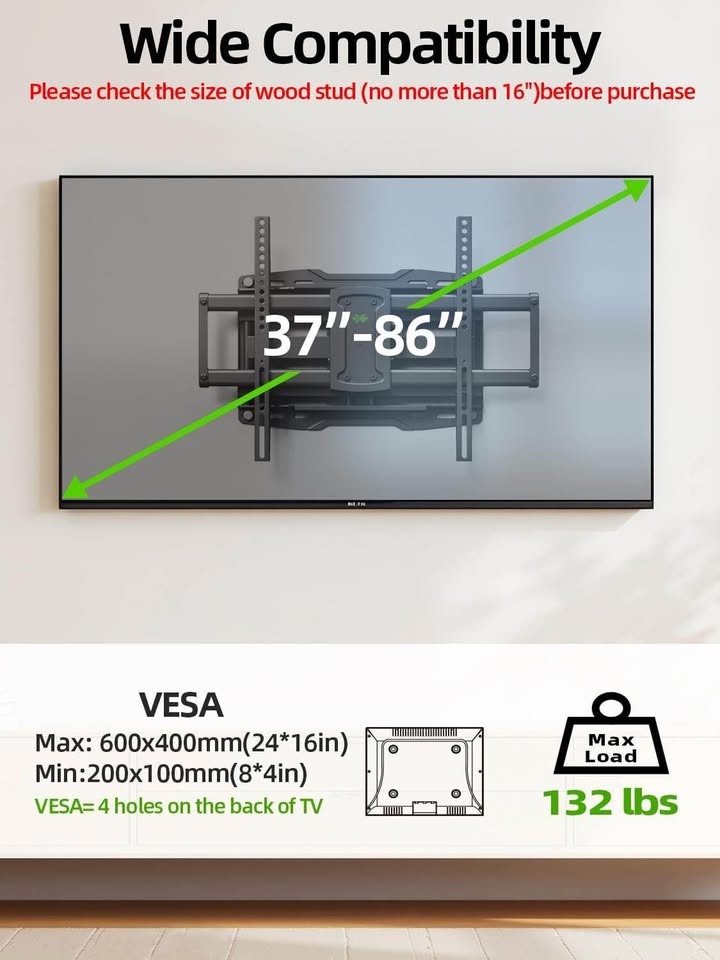USX MOUNT Full Motion TV Wall Mount 37-86" Dual Arm - photo 3