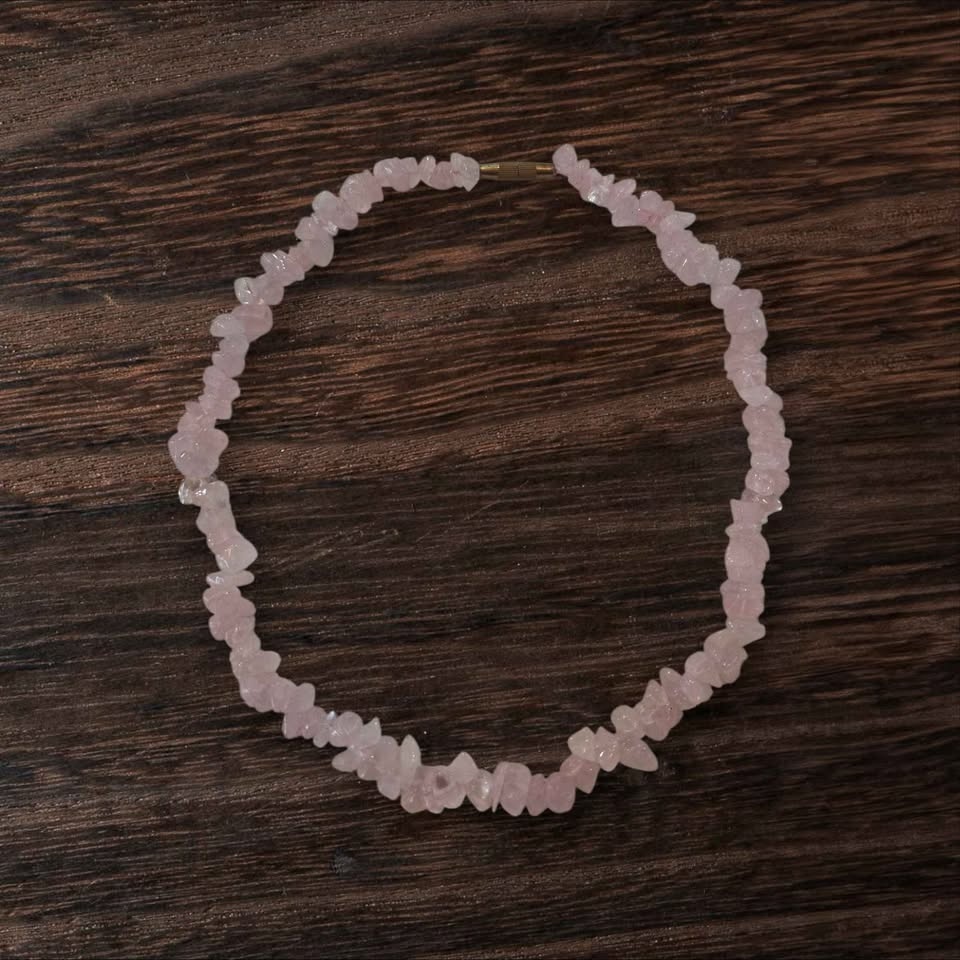 Natural Rose Quartz Chip Necklace | Pink Crystal Gemstone Jewelr - photo 2