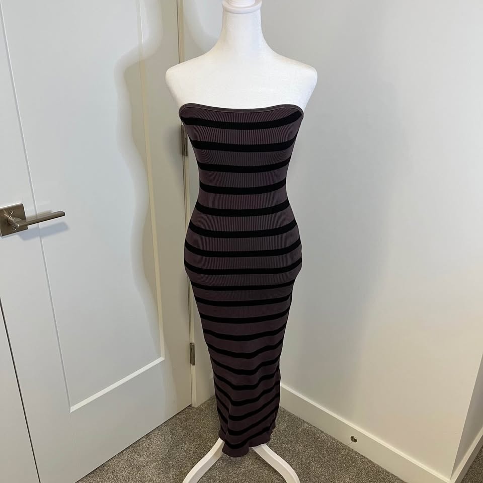 H&M Black & Purple Striped Tube-Top Dress - Size M - photo 2