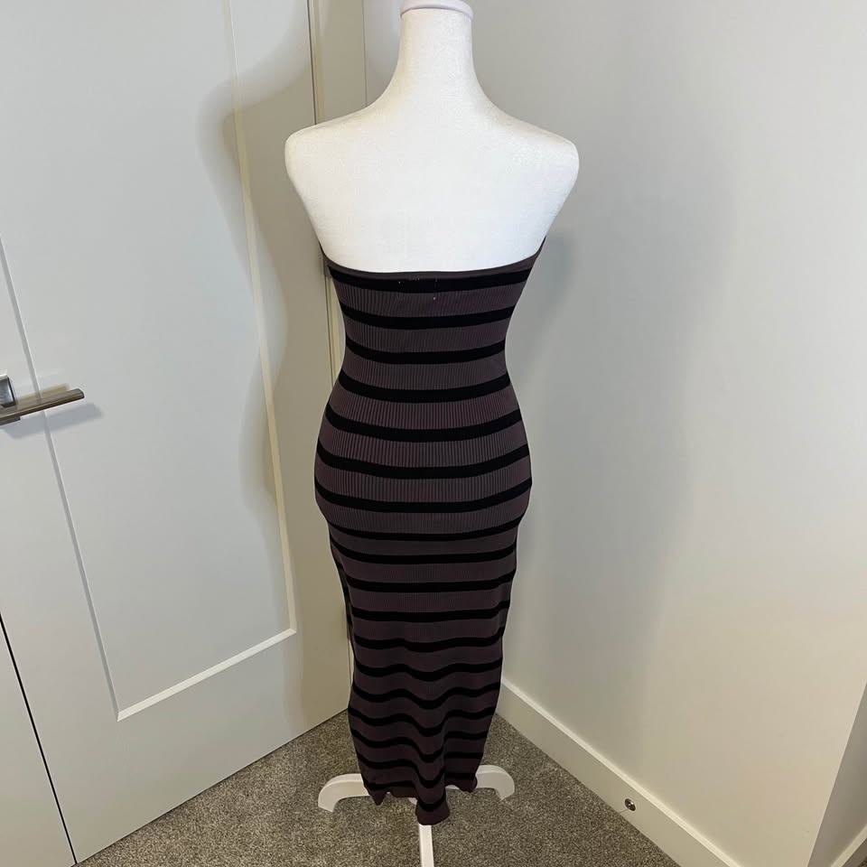 H&M Black & Purple Striped Tube-Top Dress - Size M - photo 3