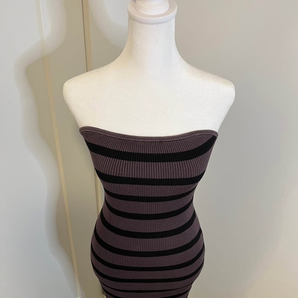 H&M Black & Purple Striped Tube-Top Dress - Size M - photo 4