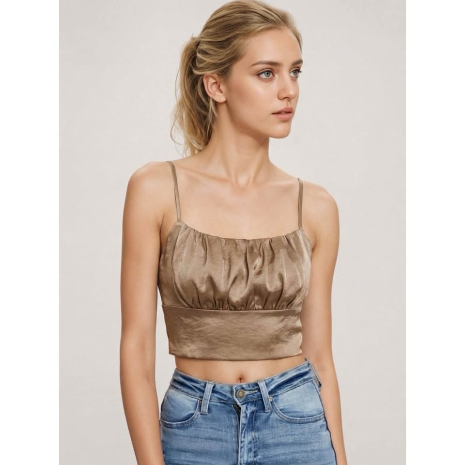 WILFRED Satin Women's Crop-Top - shiny tan - Size XS