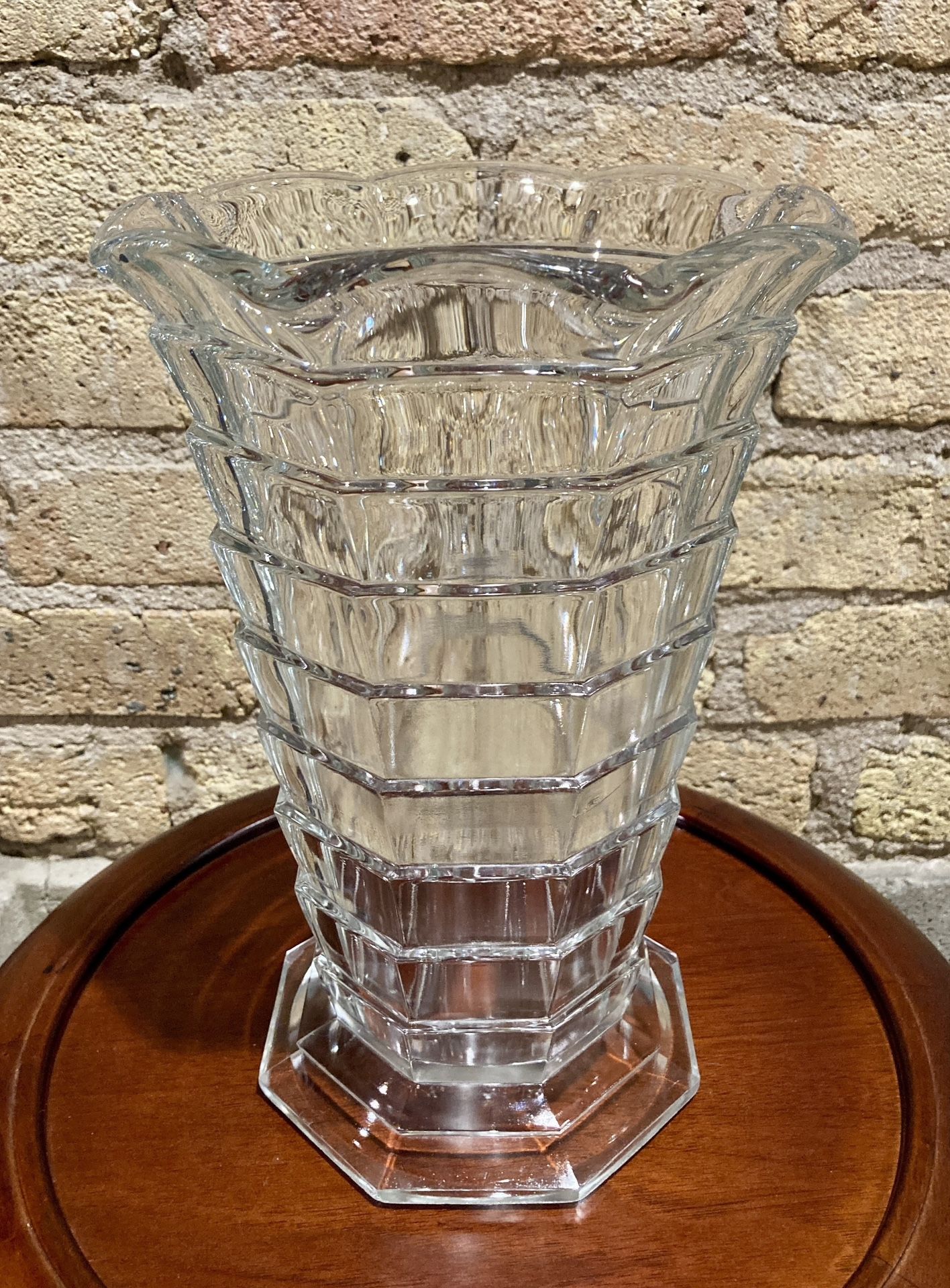 VTG Indiana Glass Tea Room 11" Large Vase Crystal Clear Art Deco