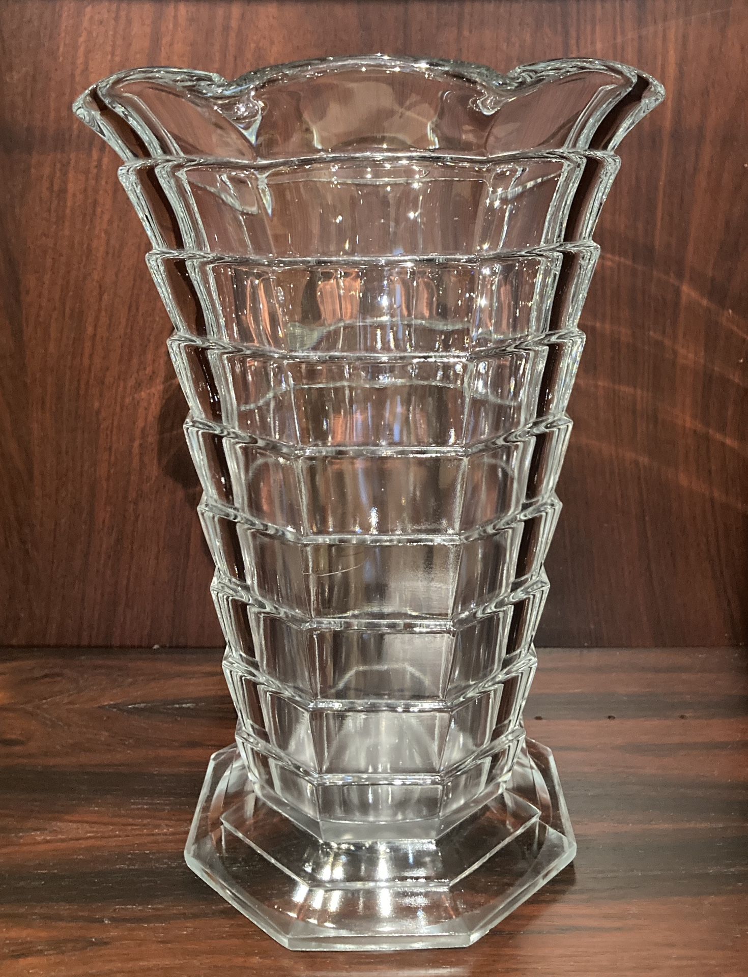 VTG Indiana Glass Tea Room 11" Large Vase Crystal Clear Art Deco - photo 3